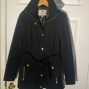 GUESS Black Trench Coat with Gold Accents
